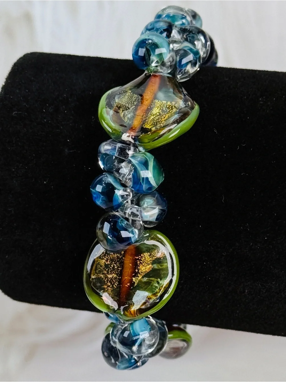 Gorgeous, Bohemian chic colorful, blue green, Earth tone toggle closure bracelet
